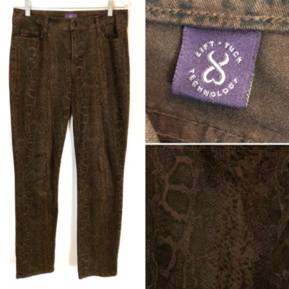 NYDJ Animal Snake Print Brown Black Denim Jeans 6